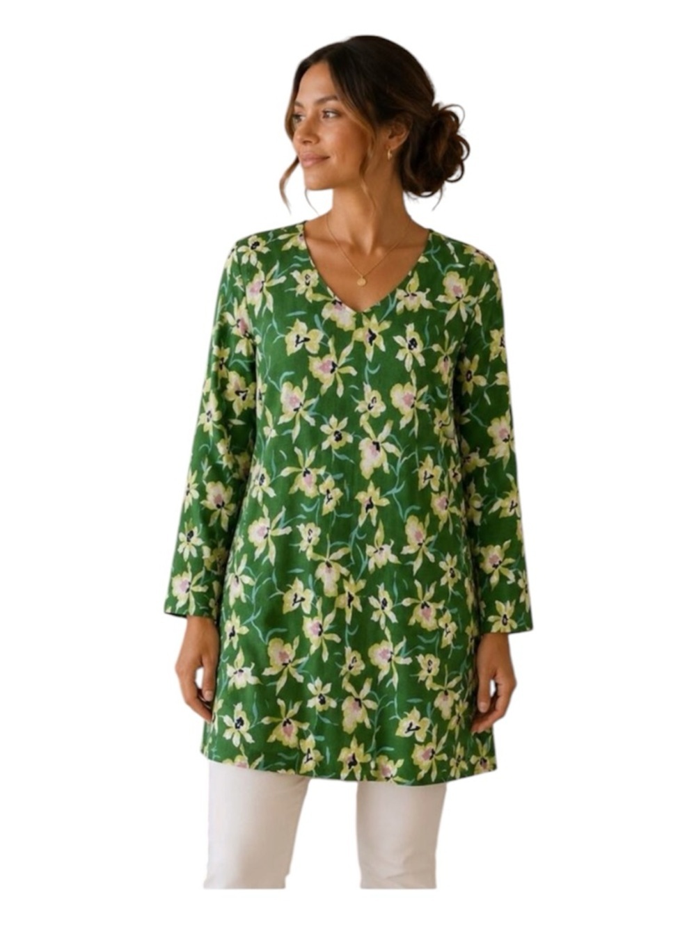 J. Jill Green Floral V-Neck Tunic
